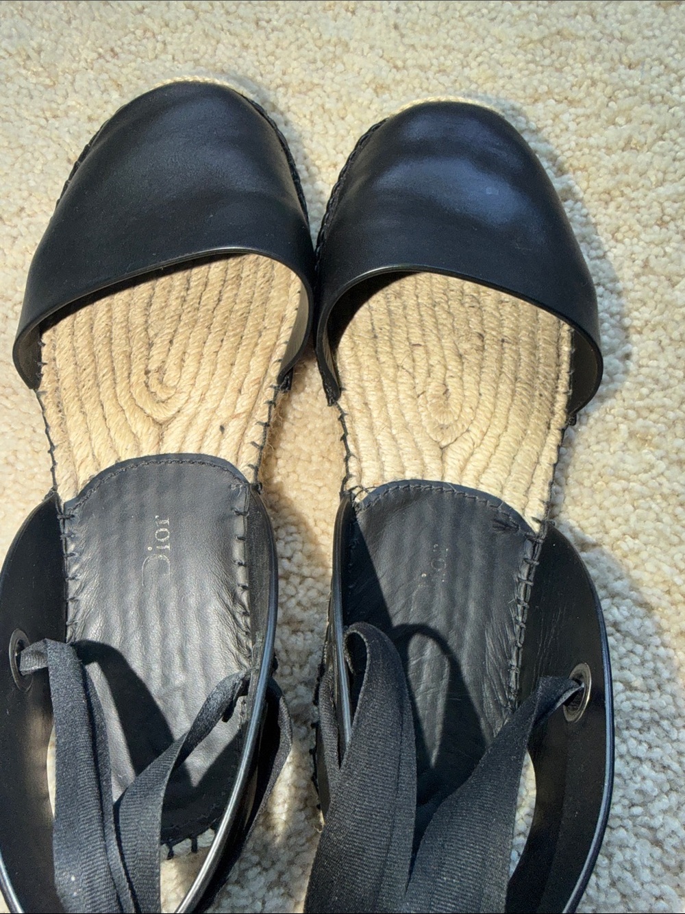 Dior Black Leather Tie-Ankle Espadrille Flats - Picture 4 of 5